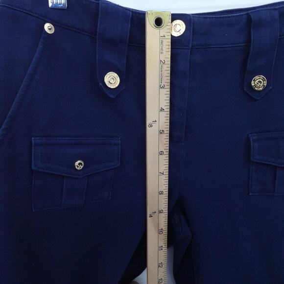 St John Sport Pants Womens 2 Navy Blue Cargo Utility Gold Button Pockets Stretch - Picture 5 of 13